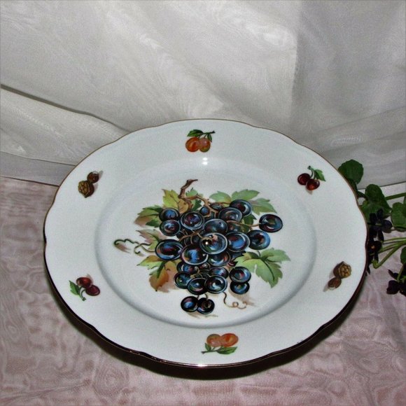 Vintage Cake Stand MZ CZECHOSLOVAKIA Fruit Pattern Cottagecore Serving Plate - Picture 9 of 10